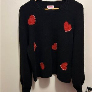 Kate Spade Black Sweater with Red Heart Accents sweater